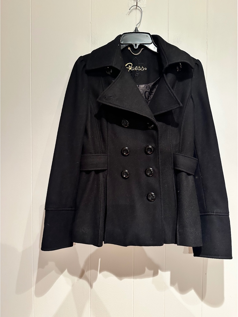 Guess black wool blend peacoat